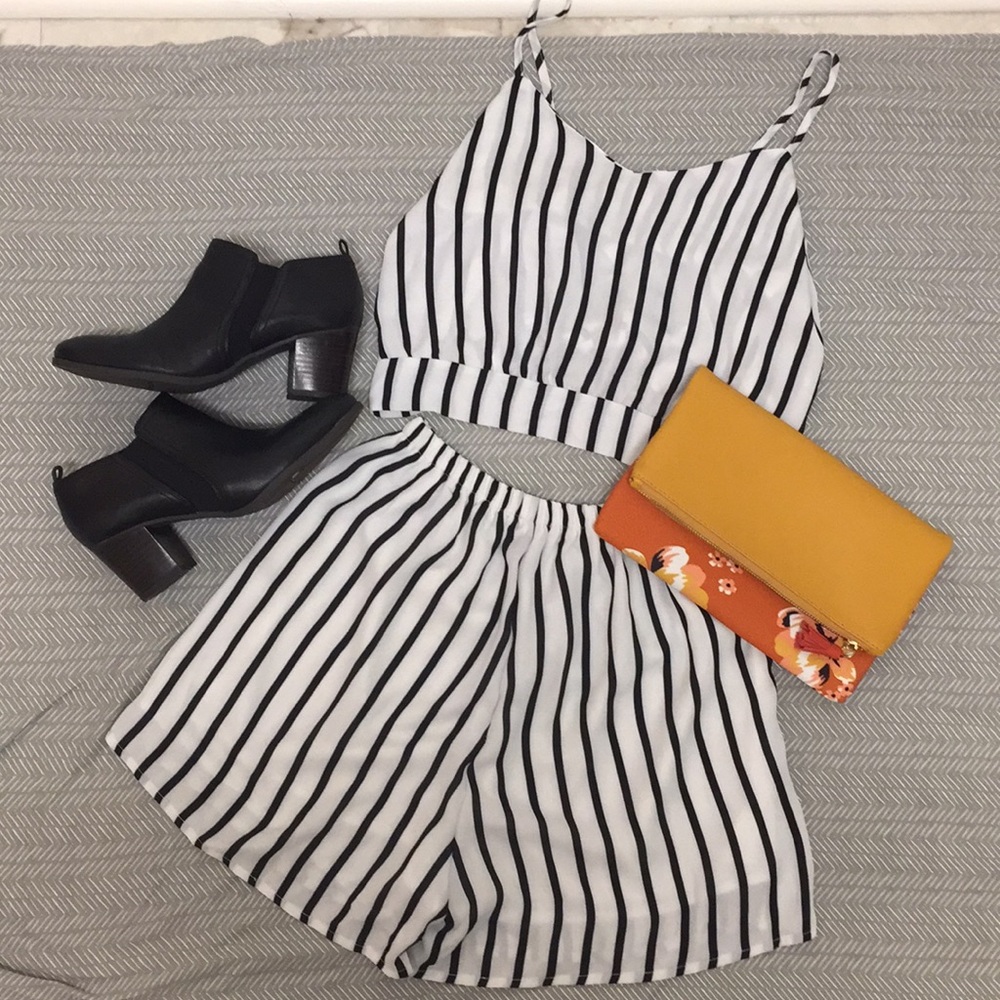 NWOT Striped Black/White High Waisted Short Set